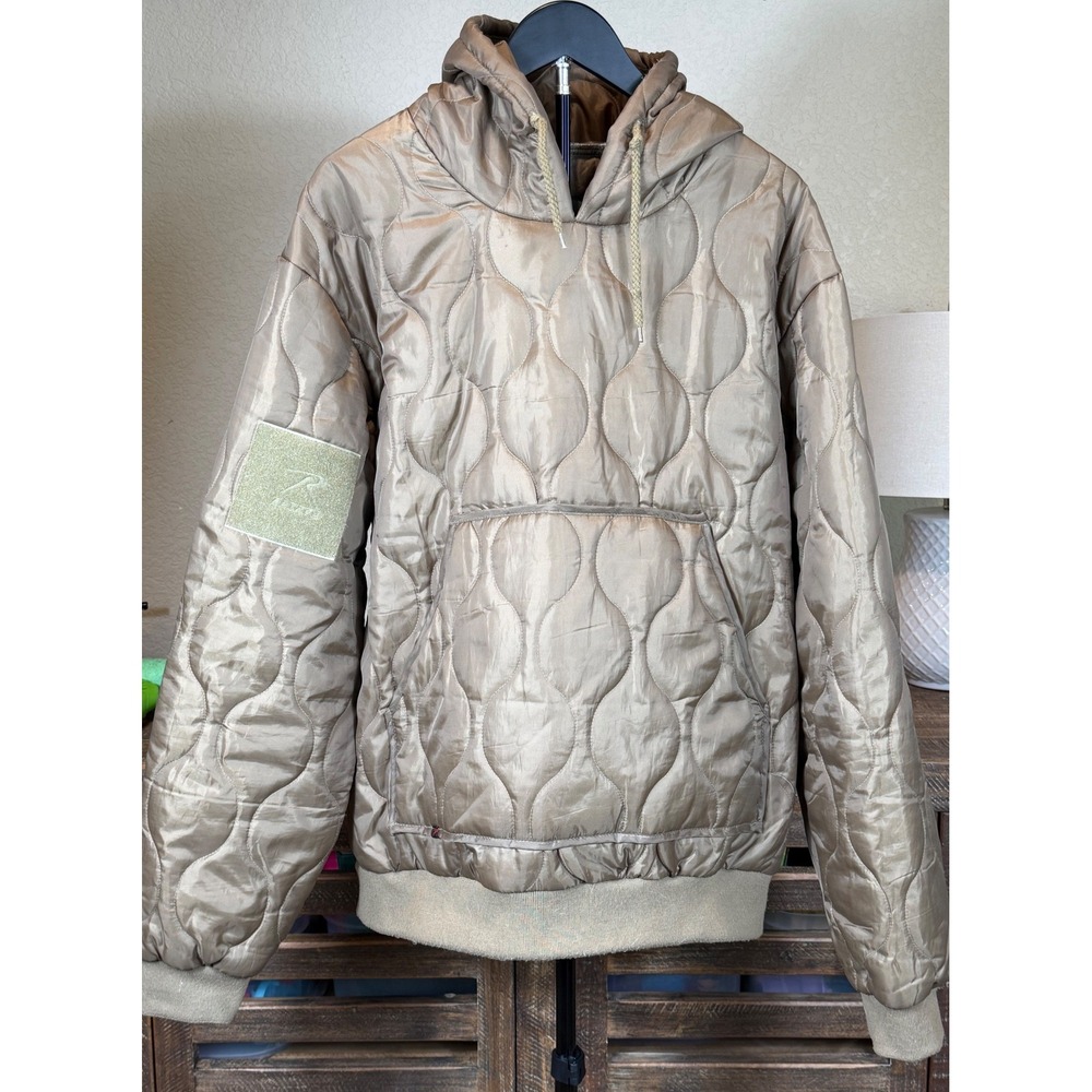 Rothco Quilted Woobie Sweatshirt Mens L Tan Hooded Pullover Gorpcore Tactical
